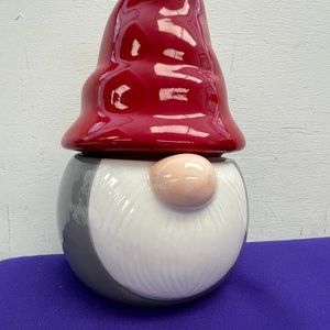 Sleigh Bell Bistro Ceramic Gnome Cookie Jar Red Hat Gray Body